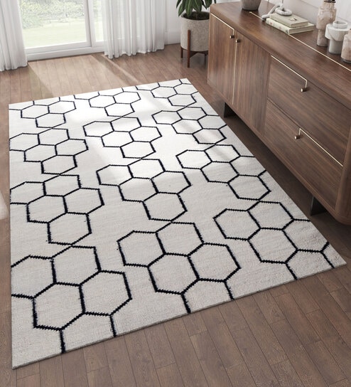 Grey Geometrical Wool 5 ft X 8 ft Flat Weaves