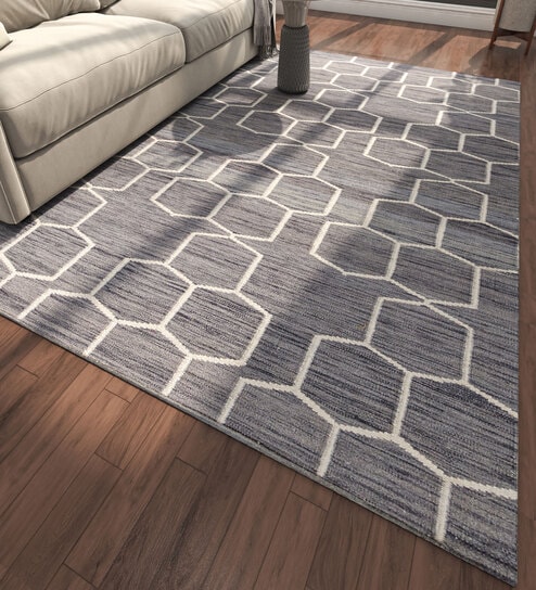 Grey Geometrical Wool 5 ft X 8 ft Flat Weaves