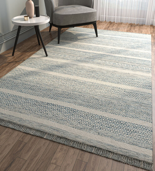 Grey Geometrical Wool 5 ft X 8 ft Flat Weaves