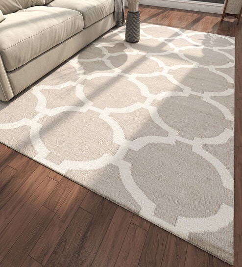 Grey Geometrical Wool 5 ft X 8 ft Flat Weaves