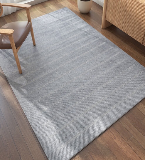 Grey Geometrical Wool 6 ft X 9 ft Hand Woven Carpet