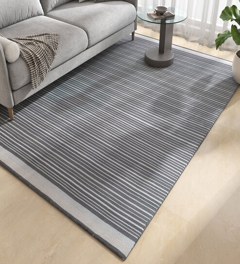 Grey Geometrical Wool 6 ft X 9 ft Flat Weaves
