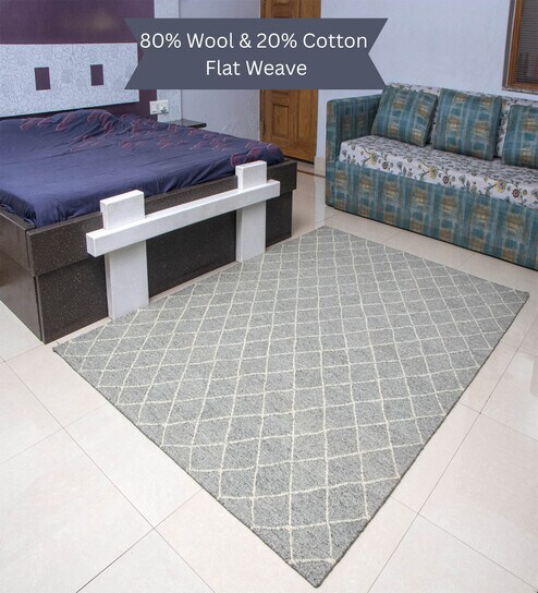 the woven legacy Grey Geometrical Wool 8X5 Feet Hand Woven Carpet-picture-13