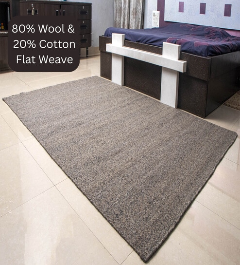 the woven legacy Grey Geometrical Wool 8X5 Feet Hand Woven Carpet-picture-12