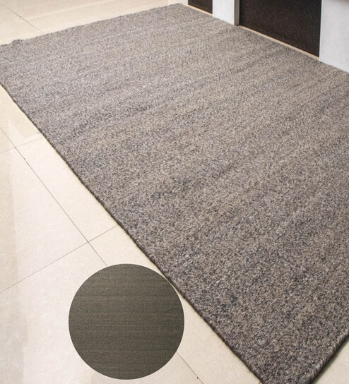 Grey Geometrical Wool 8X5 Feet Hand Woven Carpet
