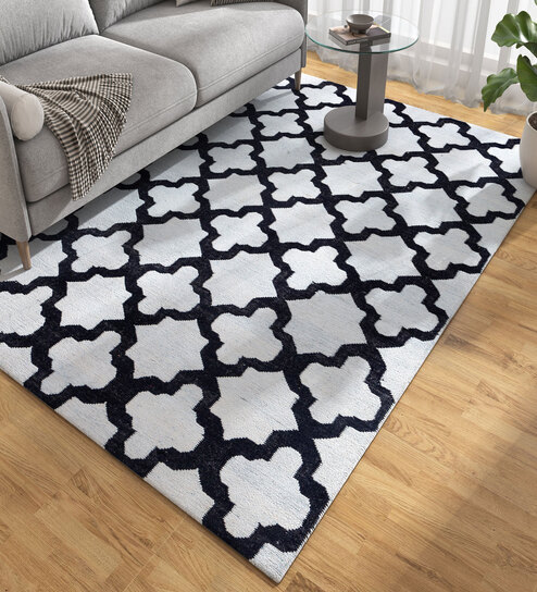 Grey Geometrical Wool and Viscose 5 ft X 8 ft Flat Weaves