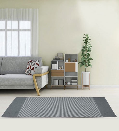 Grey Handmade 100% Cotton Striped Bedside Runner