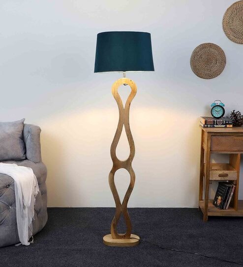 Grey Iron & Cloth Shade Club Floor Lamp With Wood Base by Sapphire