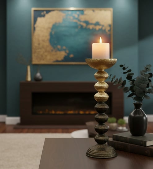 Grey Iron Candle Holder for Home & Festive Decor