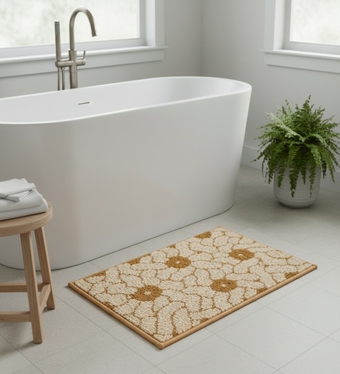 Grey Floral Microfiber 24X16 Inches Anti-Skid Door Mat