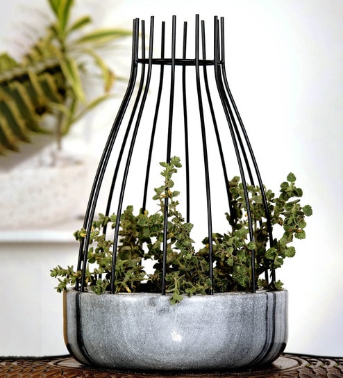 Grey Marble With Black Metal Web Desk Pot