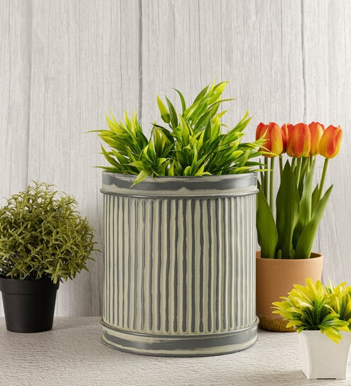 Grey Metal  Desk Pot Set of 1 By Metalsmith