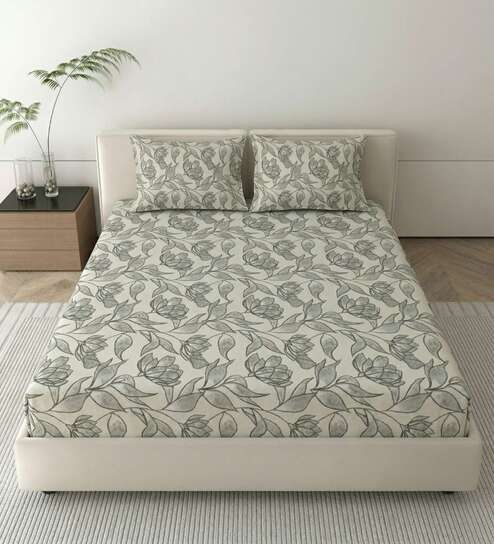 Grey Metro 186 TC Cotton Double Bedsheet With 2 Pillow Covers