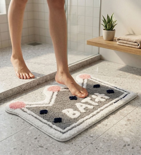 Grey Microfiber 23X15 Inches Anti-Skid Bath Mat