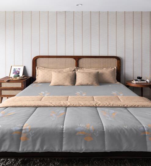 Grey Microfiber Floral 150 GSM Double Bed Comforter