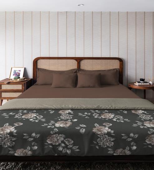 Grey Microfiber Floral 80 GSM Double Bed Dohar