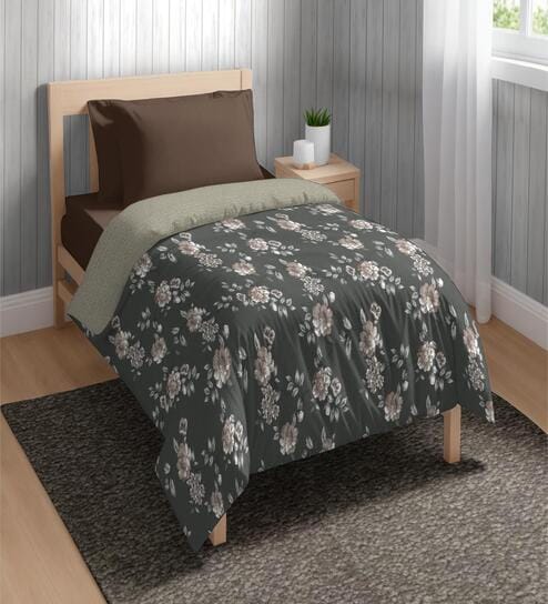 Grey Microfiber Floral 80 GSM Single Bed Dohar