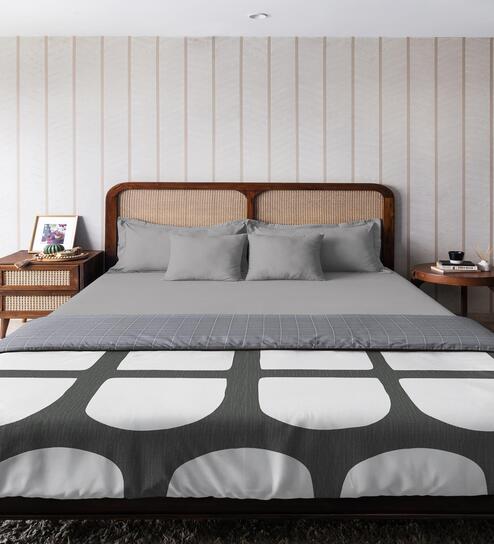 Grey Microfiber Geometric 80 GSM Double Bed Dohar