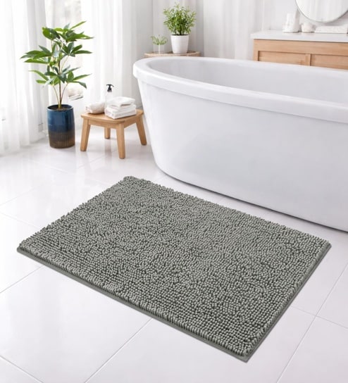 Grey Microfibre 18x30 Inches Lightweight Bath Mat
