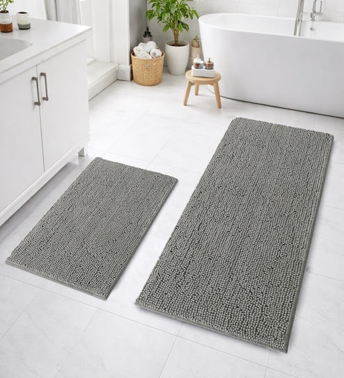 Grey Microfibre 18x30 Inches Lightweight Bath Mat
