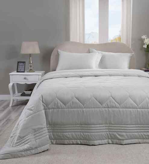 Grey Microfibre Solid 100 GSM Double Bed Quilt