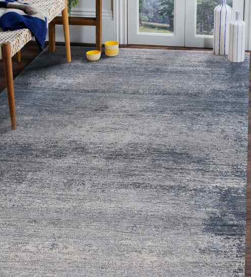 Grey Modern Raw Handspun NZ  Wool & Raw Handspun Silk 2x3 Feet Handmade  Dhurrie