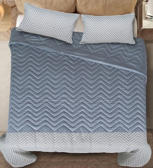 Grey Noor Reversible King Quilt 90X90 With 2 Pillow Covers
