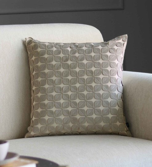 Grey Floral Poly Cotton 16 x 16 Inches Cushion Cover by GM Fabrics