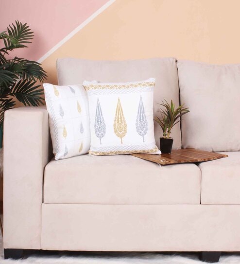 Grey Polycotton Floral 24x24 inches Cushion Covers (Pack of 2)