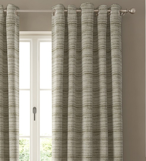 Grey Solid Poly Cotton 7 Ft Semisheer Eyelet Door Curtains (Set of 2) by GM Fabrics