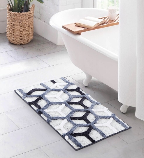 Grey Polyester 24X16 Inches Anti-Skid  Bath Mat