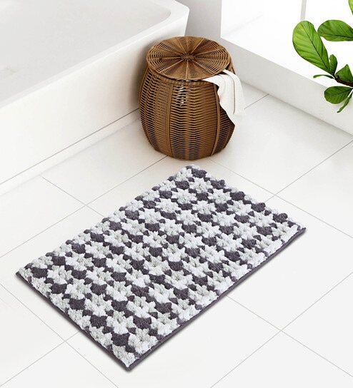 Grey Polyester 24X16 Inches Anti-Skid  Bath Mat