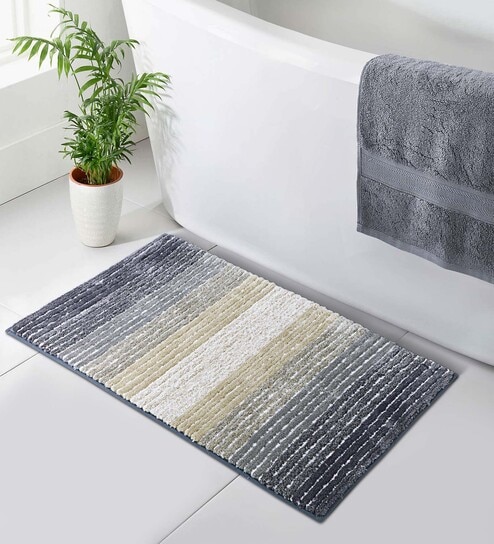 Grey Polyester 24X16 Inches Anti-Skid  Bath Mat