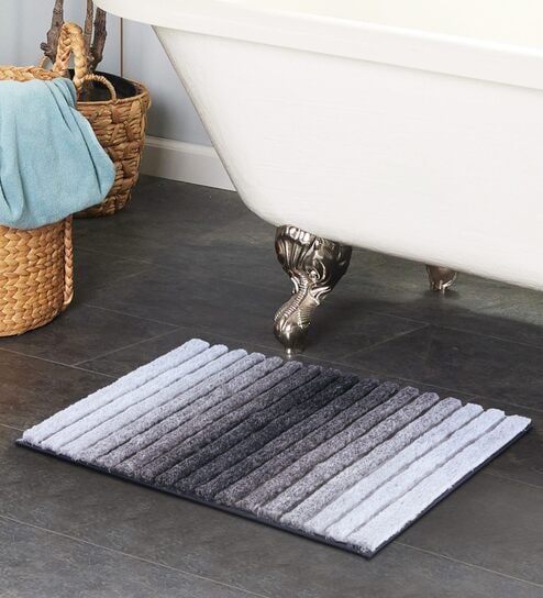 Grey Polyester 32X20 Inches Anti-Skid  Bath Mat
