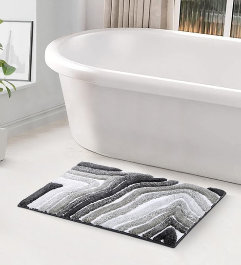 Grey Polyester 32X20 Inches Anti-Skid  Bath Mat