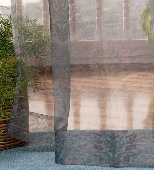Grey Traditional Polyester 8 Ft Sheer Rod Pocket Door Curtain