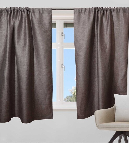 Grey Solid Polyester Blend 5 Ft Blackout Rod Pocket Window Curtain by Zeba