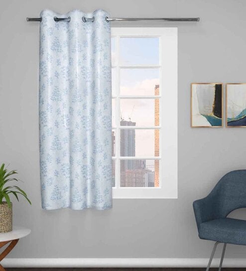 Grey Polyester Blend Geometric 5ft Light Filtering Eyelet Window Curtain