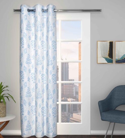 Grey Polyester Blend Geometric 7ft Light Filtering Eyelet Door Curtain