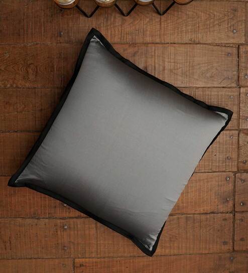 Grey Plain Solid Polyester Blend 16 x 16 Inch Cushion Cover