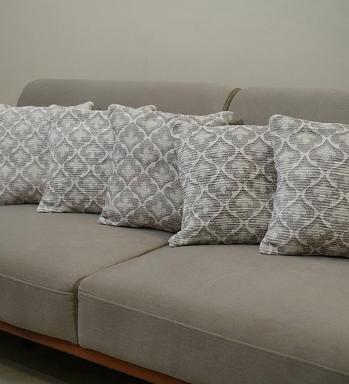 Grey Polyester Floral 20x20 inches Cushion Covers Set of 5