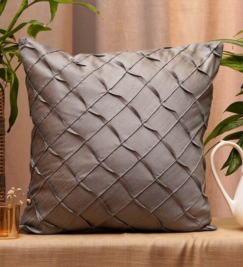 Grey Textured Polyester 16 x 16 Inch Cushion Cover by Zeba