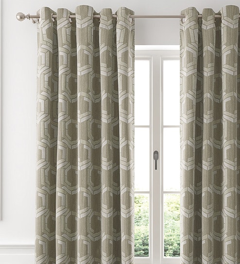 Grey Geometric Polyester 7 Ft Blackout Eyelet Door Curtains (Set of 2) by GM Fabrics