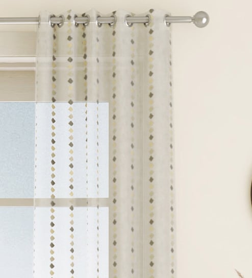 Grey Geometric Polyester 7 Ft Sheer Eyelet Door Curtain by GM Fabrics