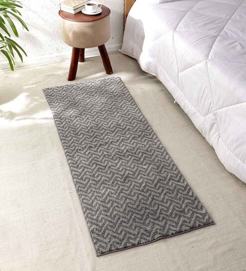 Light Grey Silver Polyester Jewel Check 24x60 Inch Anti Skit Runner By Flooring India