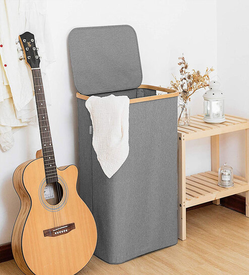Grey Polyester Laundry Basket