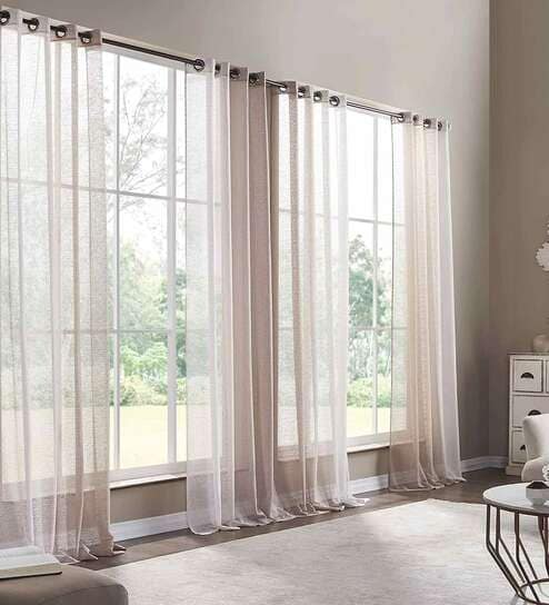Grey Solid Polyester 8 Ft Sheer Eyelet Door Curtains (Set of 2) by Deco Window