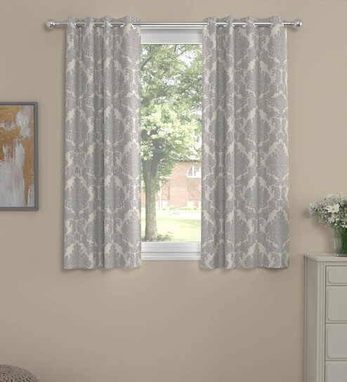 Grey Polyester Traditional 5ft Semisheer Eyelet (2 pc) Window Curtains by ROSARAHOME
