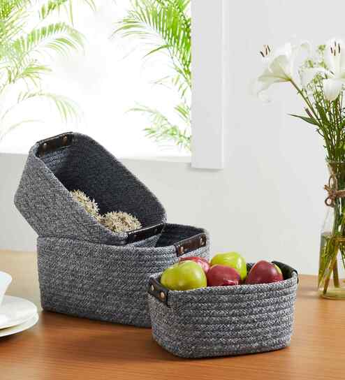 Grey Polypropelyene Braided Tri Color Storage Basket