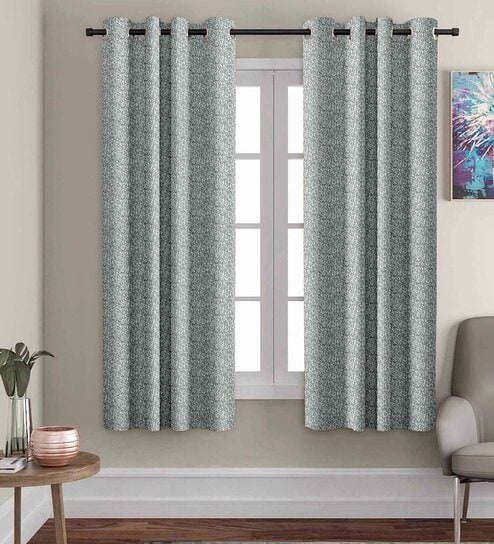 Grey Polyster Abstract 5ft Light Filtering Eyelet 2 Pc Window curtains